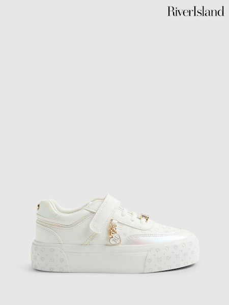 River Island White Iridescent Monogram Charm Trainers (V50123) | $50