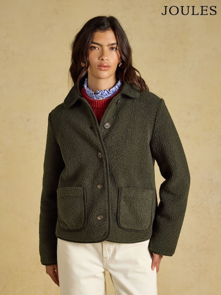 Khaki Green - Joules Sadie Button Through Fleece Jacket