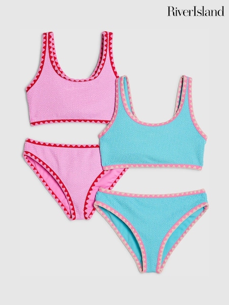 River Island Pink Textured Whipstitch Bikini 2 Pack (V50139) | AED175