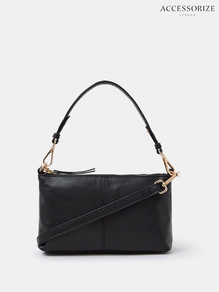 Accessorize Black Leather Cross-Body Handbag (V50237) | $100