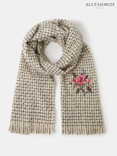Accessorize Natural Floral Check Print Blanket Scarf (V50251) | kr377