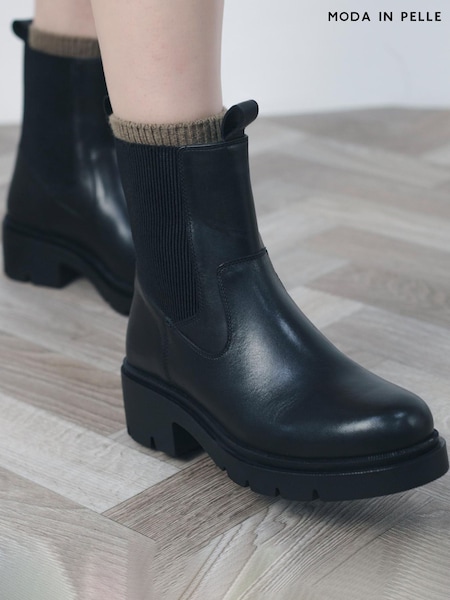 Negru - Moda In Pelle Olliia Ribbed Elastic Block Heel Boots