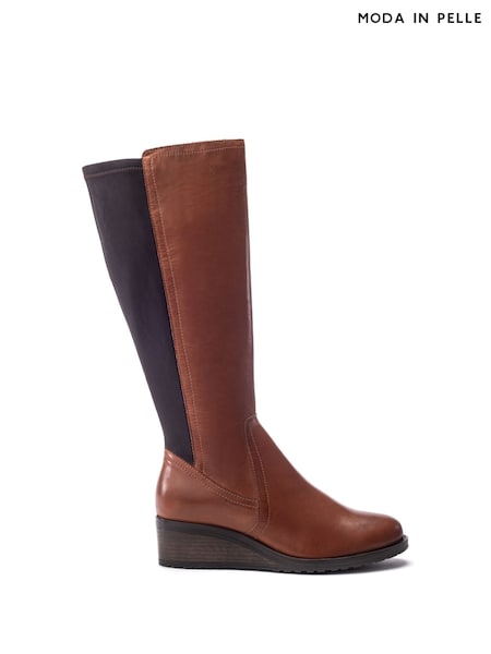 Moda in Pelle Brown Rayna Stretch Back Long Wedge Boots (V50283) | R$ 1.965