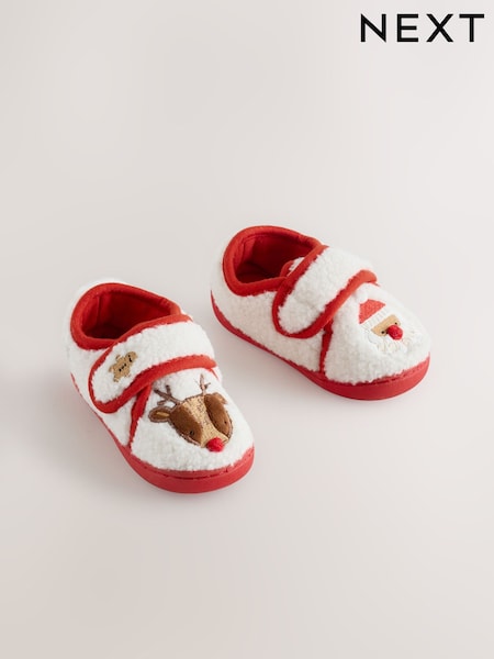 Cream Christmas - Touch Fastening Cupsole Slippers