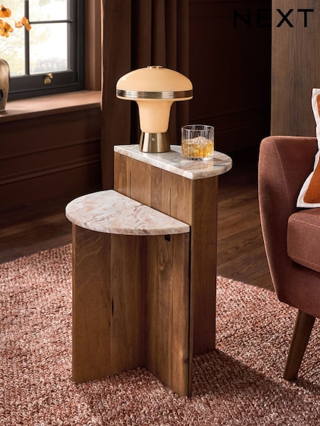 Jensen Solid Mango And Marble Sofa Side Table