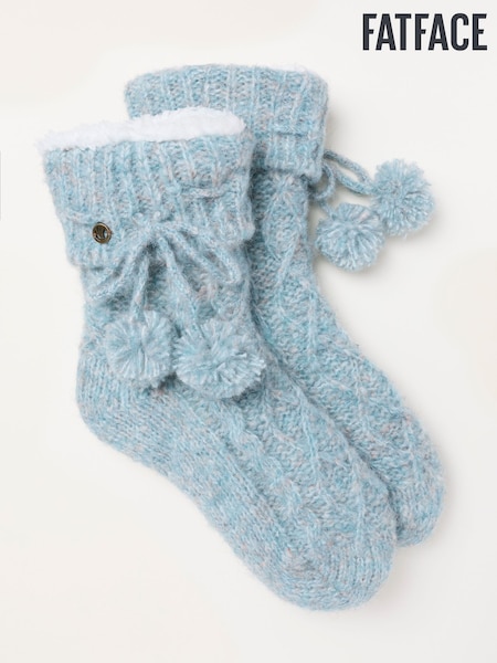 Blue - Fatface Cable Slipper Socks