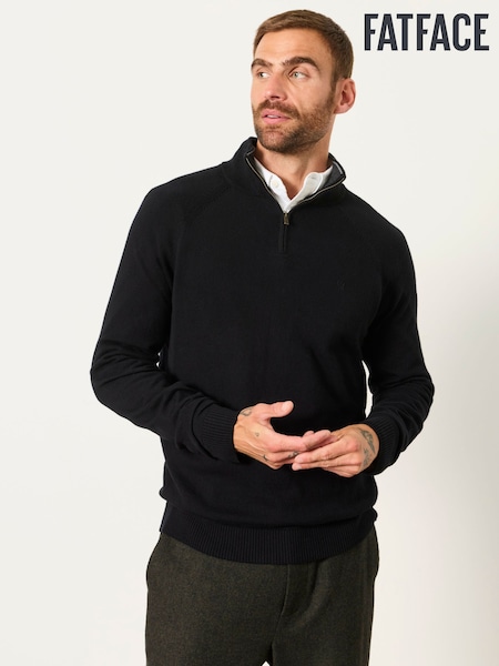 Black - Regular Fatface Half Neck Knitted Jumper