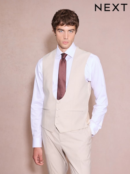 Neutrale Farbe - Regular Slim Fit Flannel Tuxedo Waistcoat