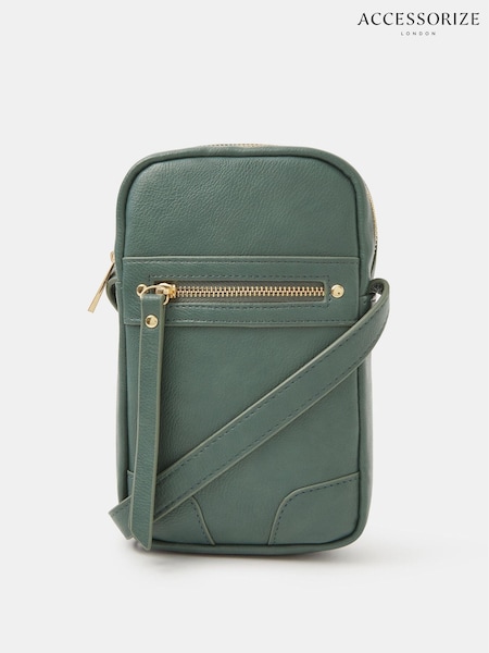 Accessorize Green Faux Leather Crossbody Phone Bag (V50744) | AED167
