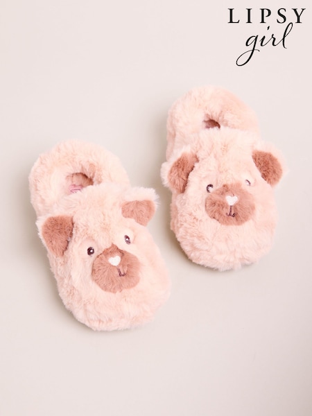 Cream - Lipsy Faux Fur Bear Slip On Slippers Mules
