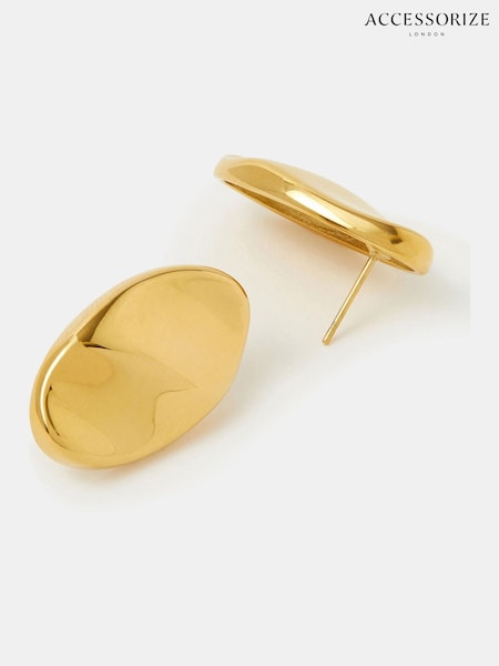 Accessorize Gold Stainless Steel Fluid Oval Stud Earrings (V50754) | AED167