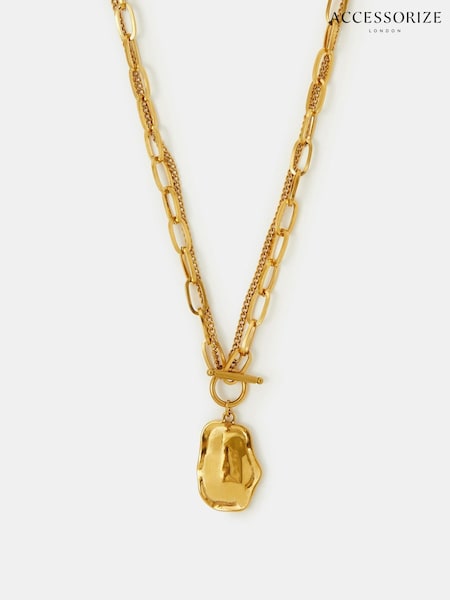 Accessorize Stainless Steel Nugget Charm T-Bar Necklace (V50763) | kr408