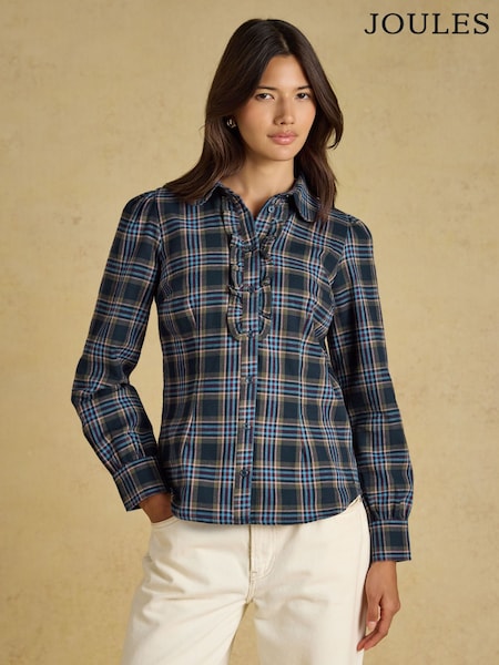 Granatowa koszula typu check - Joules Martha Tapered Frill Shirt
