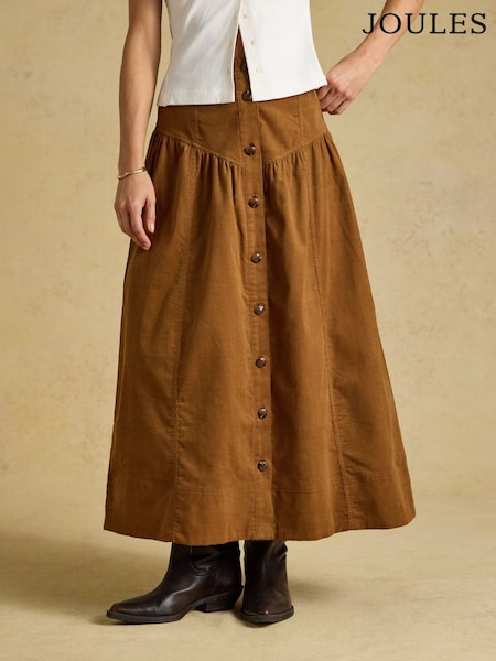 Tan Brown - Joules Button Through Cord Skirt