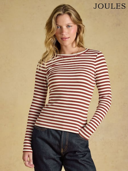 Russet Striped - Joules Sophie Ribbed Fitted T-shirt