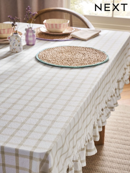 Gingham Check Washed Cotton Table Cloth