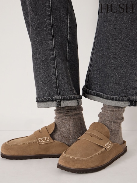 بني - Hush Rune Suede Padded Mules (V51059) | ‏582 د.إ.‏