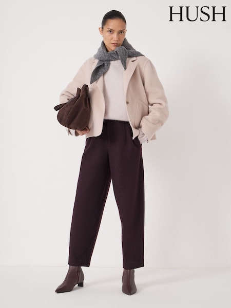 Hush Purple Boiled Wool Barrel Leg Trousers (V51070) | SGD 252