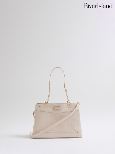 River Island Cream Chain Handle Embossed Tote Bag (V51253) | 324 SAR