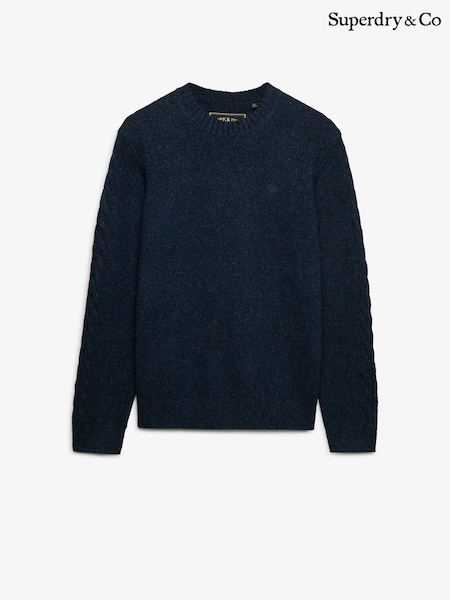 Azul - Regular Superdry Brushed Cable Sleeve Jumper