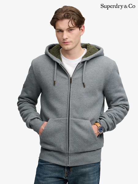Grey - Regular Superdry Borg Lined Zip Hoodie
