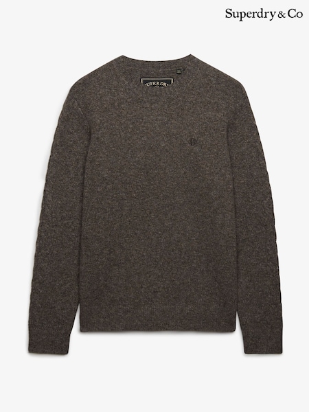 Marrón - Regular Superdry Brushed Cable Sleeve Jumper