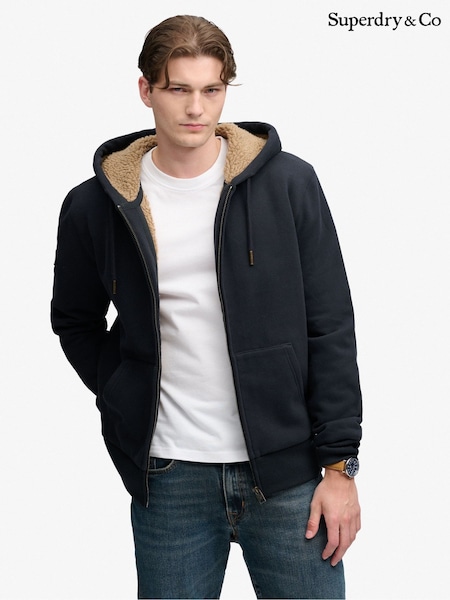 Blue - Regular Superdry Borg Lined Zip Hoodie