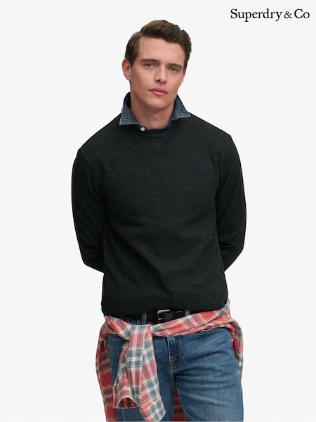 Czarny - Regular Superdry Classic Slub Waffle Sweat Top