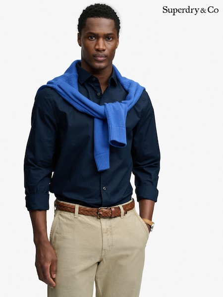 Marineblau/blau - Regular Superdry Cut Away Poplin Long Sleeve Shirt