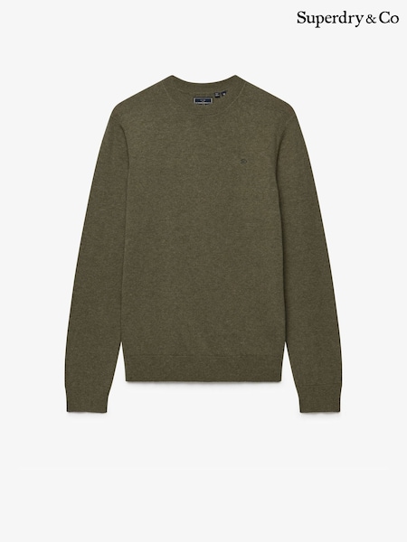 Olive Green - Regular Superdry Essential Lw Wool Blend Jumper