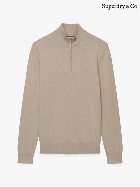 Natural - Regular Superdry Essential Lambswool Blend 1/2 Zip Jumper