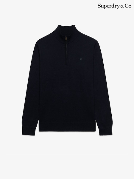 Tamsiai mėlyna - Regular Superdry Essential Lambswool Blend 1/2 Zip Jumper