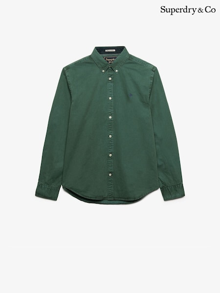 Green - Regular Superdry Garment Dyed Long Sleeve Shirt