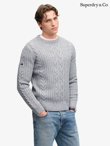 Grey - Regular Superdry Jacob Cable Jumper