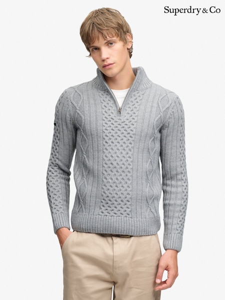 Grå - Regular Superdry Jacob Cable Half Zip Knit Jumper