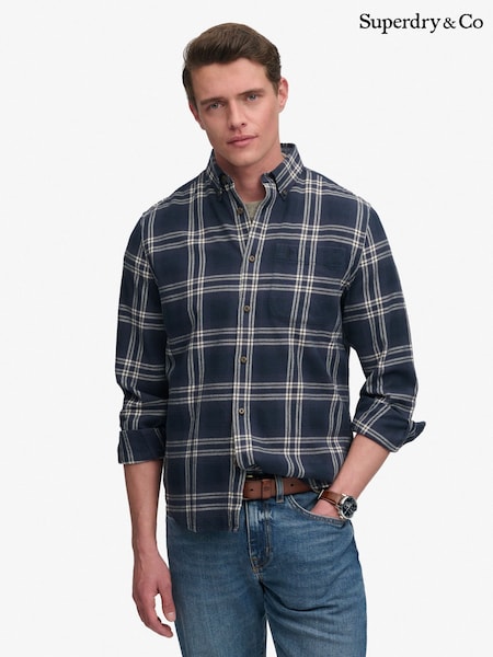 Blue/White - Regular Superdry Long Sleeve Cotton Lumberjack Shirt