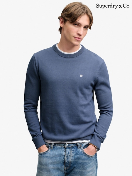 Blue - Regular Superdry Prep Essential Cotton Jumper