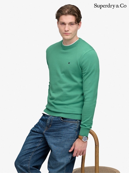 Green - Regular Superdry Crew Neck Essential Cotton Jumper