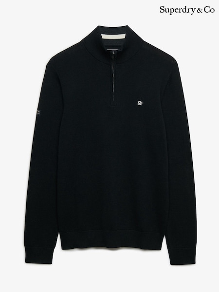 Black - Regular Superdry Prep Essential Cotton Half Zip Jumper