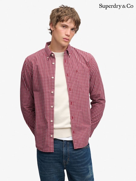 Red - Regular Superdry Preppy Poplin Long Sleeve Shirt