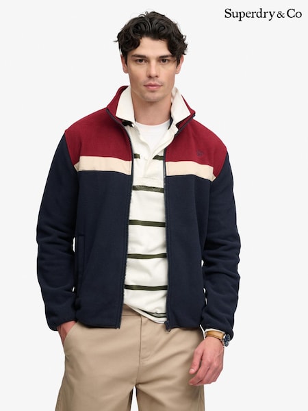 Blue/Red - Regular Superdry Tricolour Zip Through Fleece