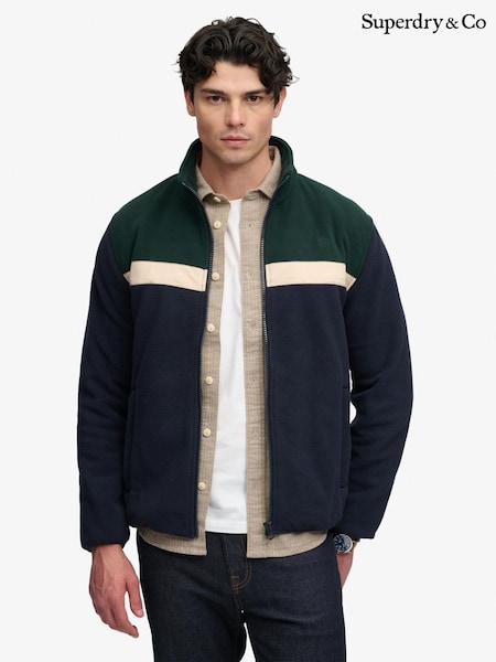 Blue/Green - Regular Superdry Tricolour Zip Through Fleece