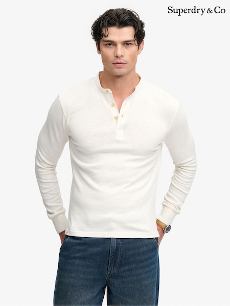 White - Regular Superdry Woven Placket Grandad Top