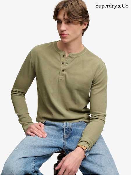 أخضر - Regular Superdry Waffle Long Sleeve Henley Top