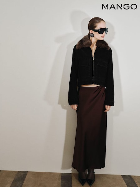 Mango Black Fur Collar Velvet Jacket (V51650) | €106