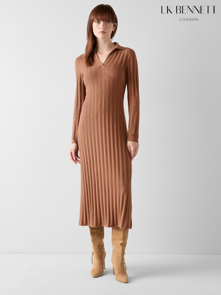 LK Bennett Brown Mika Graphic Texture Dress (V51906) | $496
