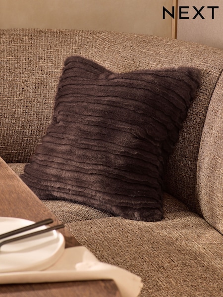 Cut Stripe Faux Fur Throw Cushion