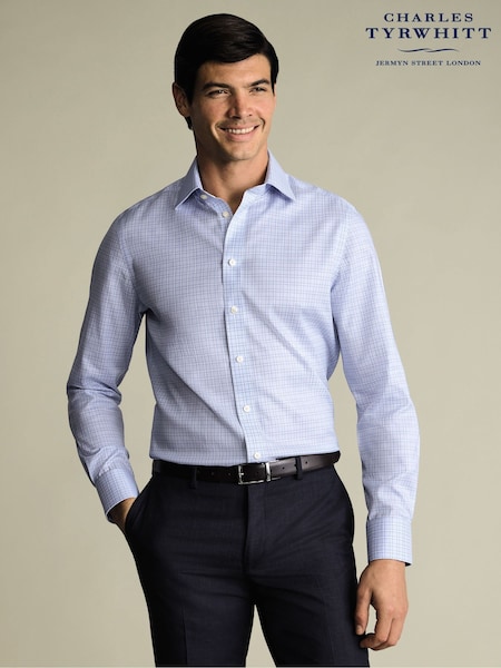 Charles Tyrwhitt Blue Non-Iron Twill Check Shirt (V52199) | $174