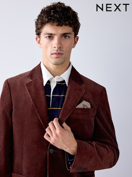 Burgundy Red - Regular Fit Corduroy Blazer