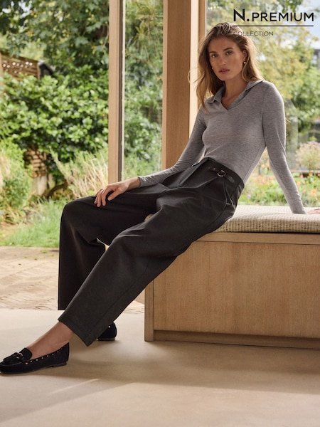 Grey - N. Premium Heavyweight Ponte Barrel Leg Trousers